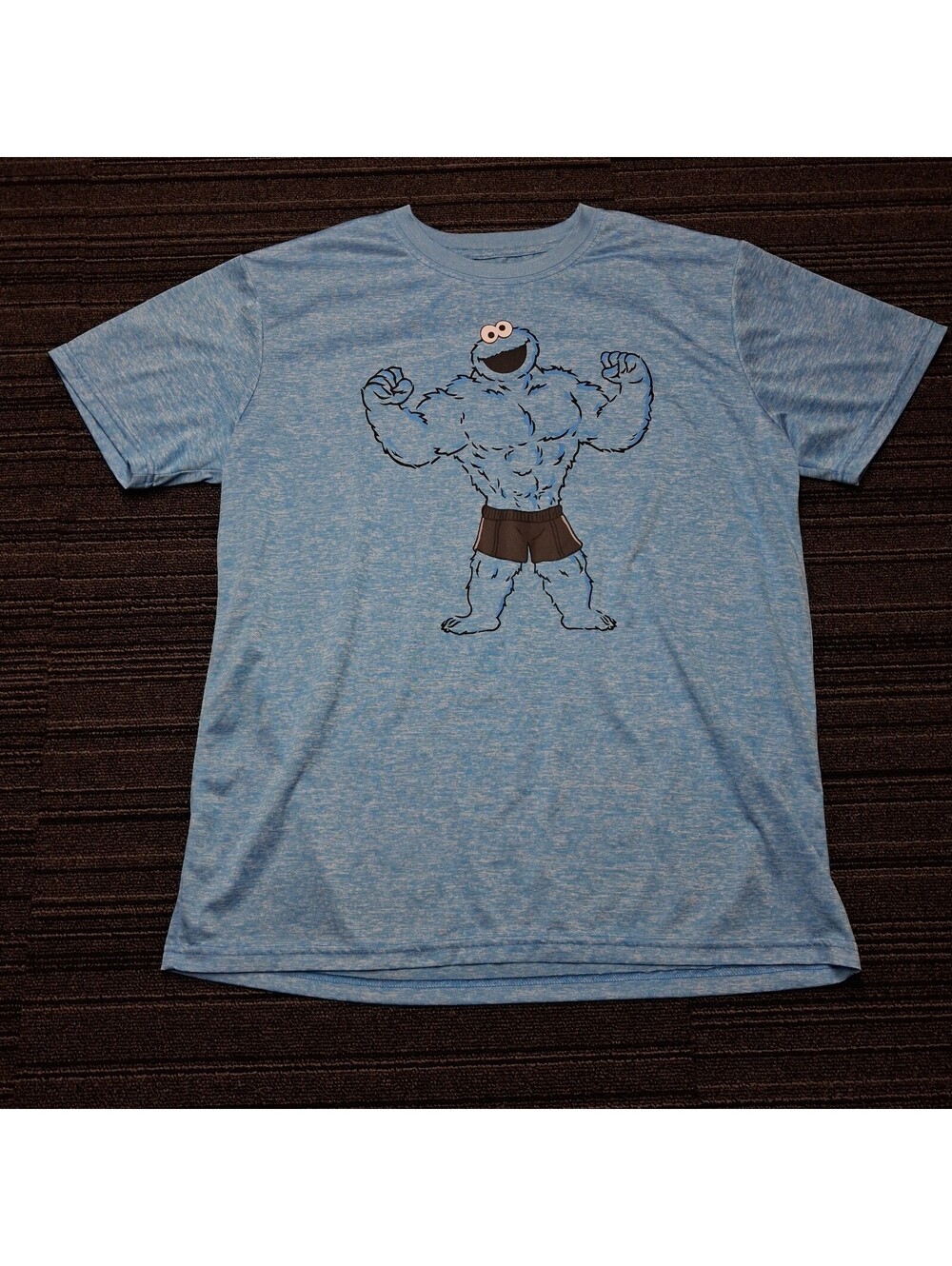 Sesame Street Cookie Monster Muscle Bodybuilder T Shirt Mens Medium Blue Graphic